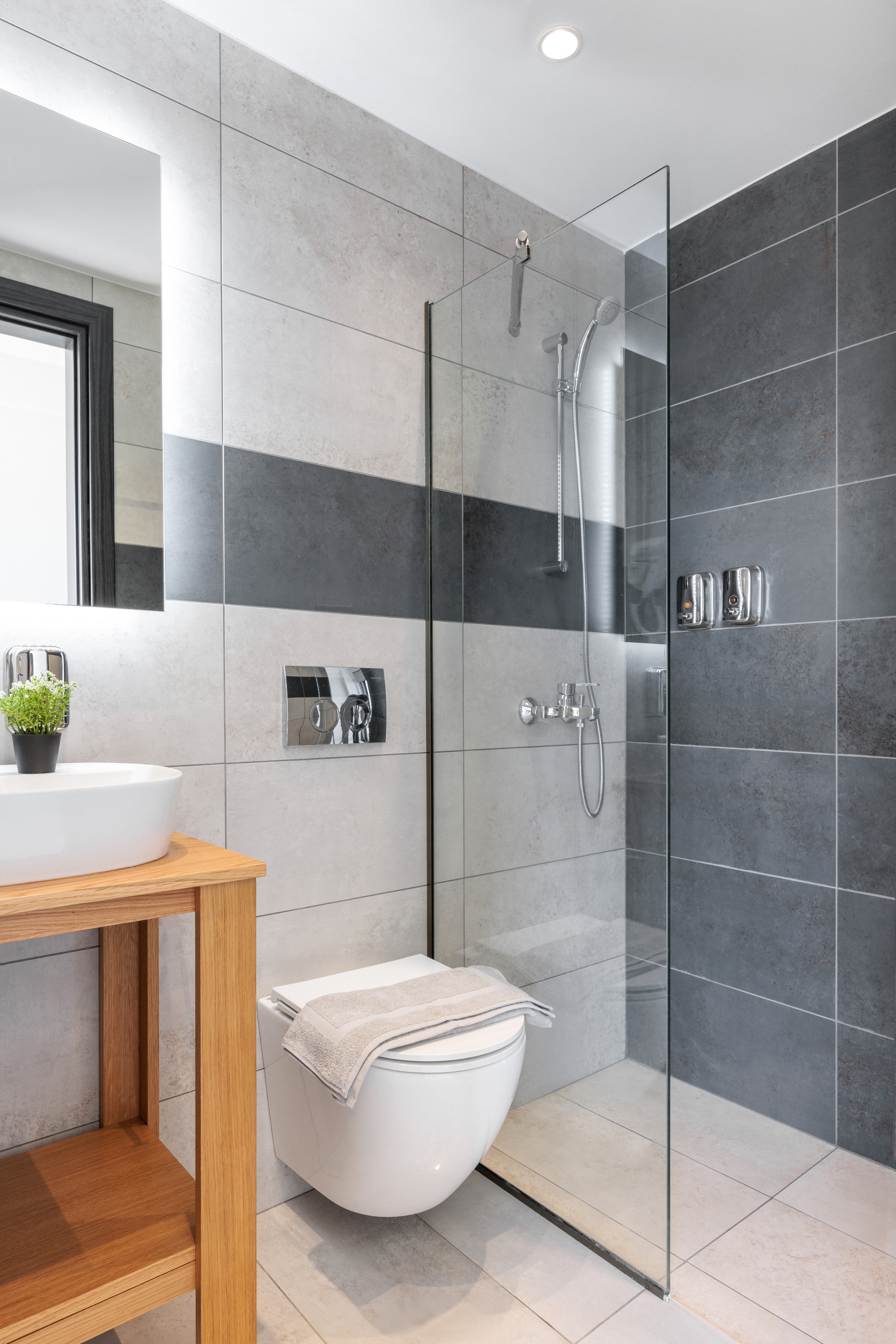 a bathroom with a glass shower